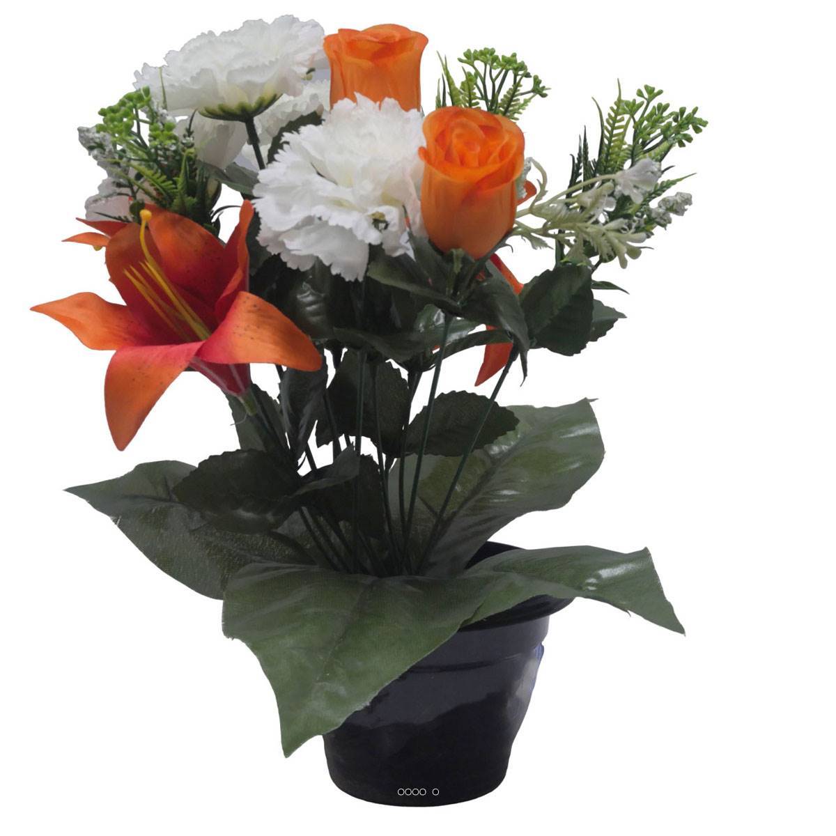 Artificielles - Pot pour Tombe d'oeillet, Lys tigré et mini fleurs Orange artificiels - Toussaint - couleur: Orange - Imagen 2