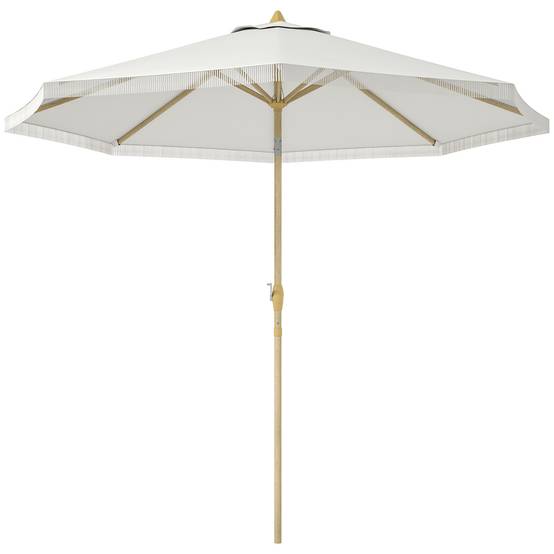 Parasol droit inclinable bohème acier jardin manivelle franges 265cm blanc - ComfortXL Outdoor Living - Image 2