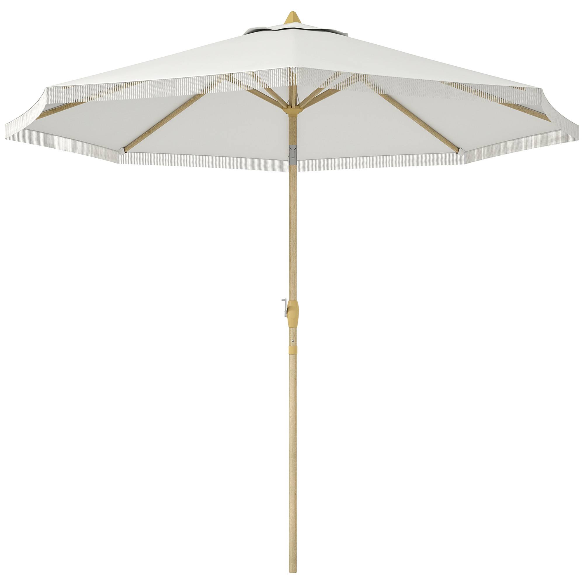 Parasol droit inclinable bohème acier jardin manivelle franges 265cm blanc - ComfortXL Outdoor Living - Image 2