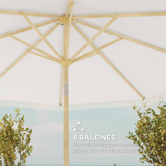 Parasol droit inclinable bohème acier jardin manivelle franges 265cm blanc - ComfortXL Outdoor Living - Image 9