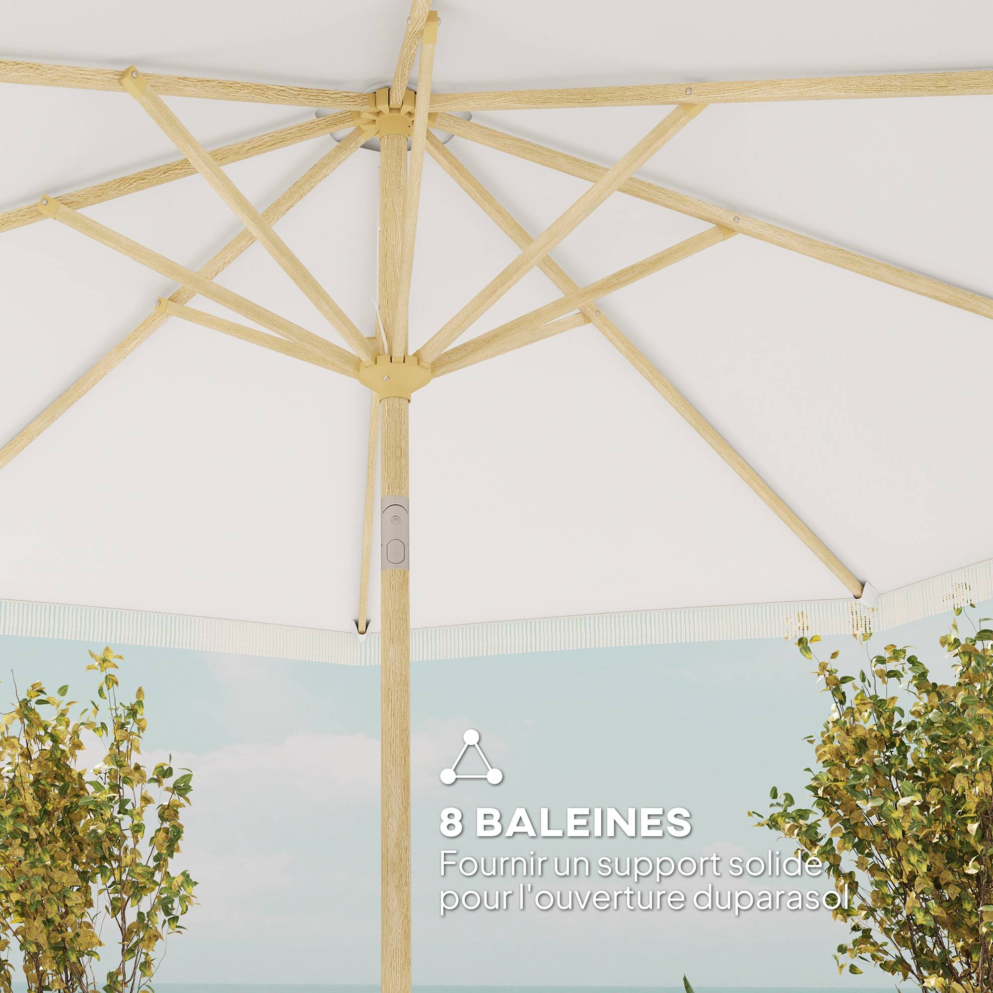 Parasol droit inclinable bohème acier jardin manivelle franges 265cm blanc - ComfortXL Outdoor Living - Image 9