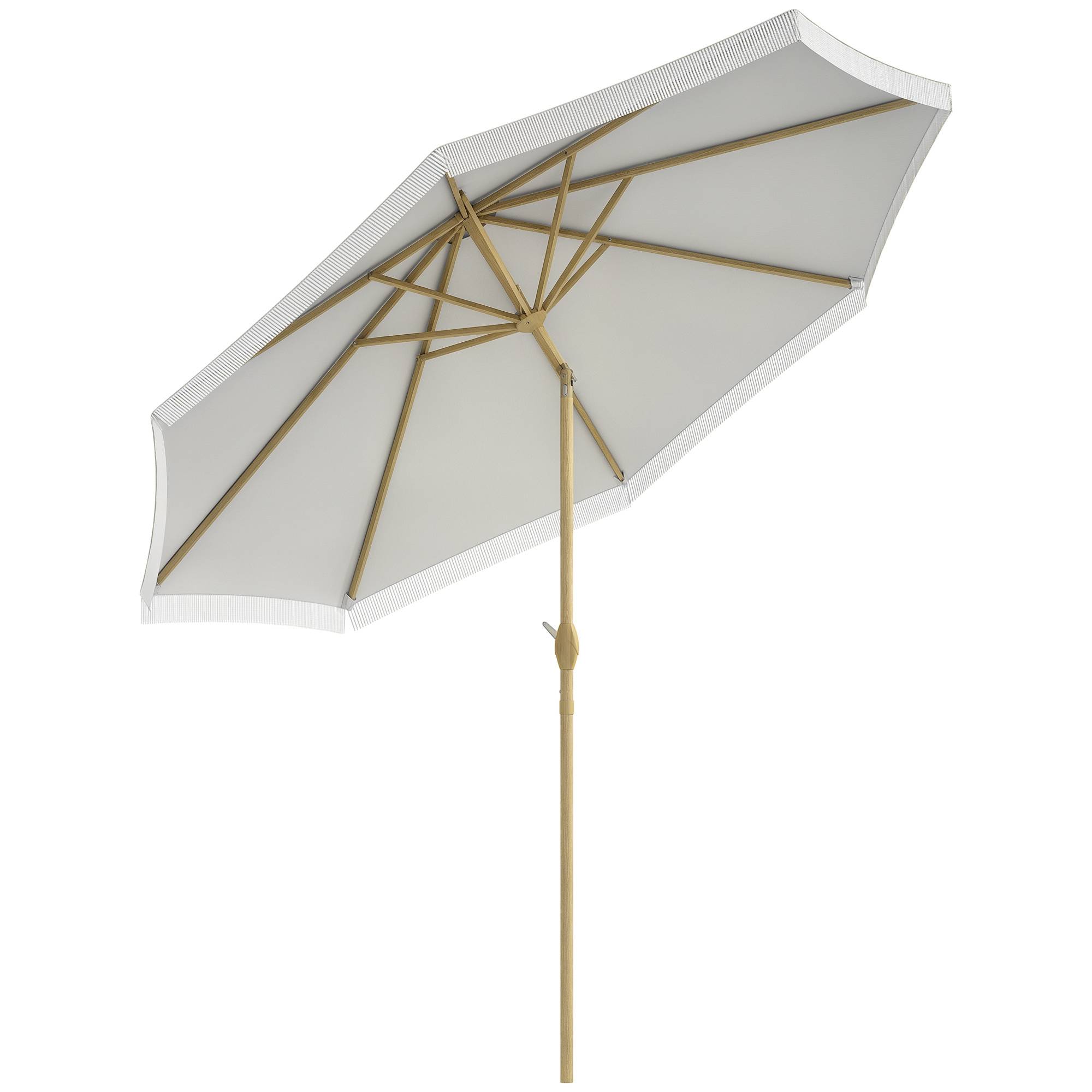 Parasol droit inclinable bohème acier jardin manivelle franges 265cm blanc - ComfortXL Outdoor Living - Image 1