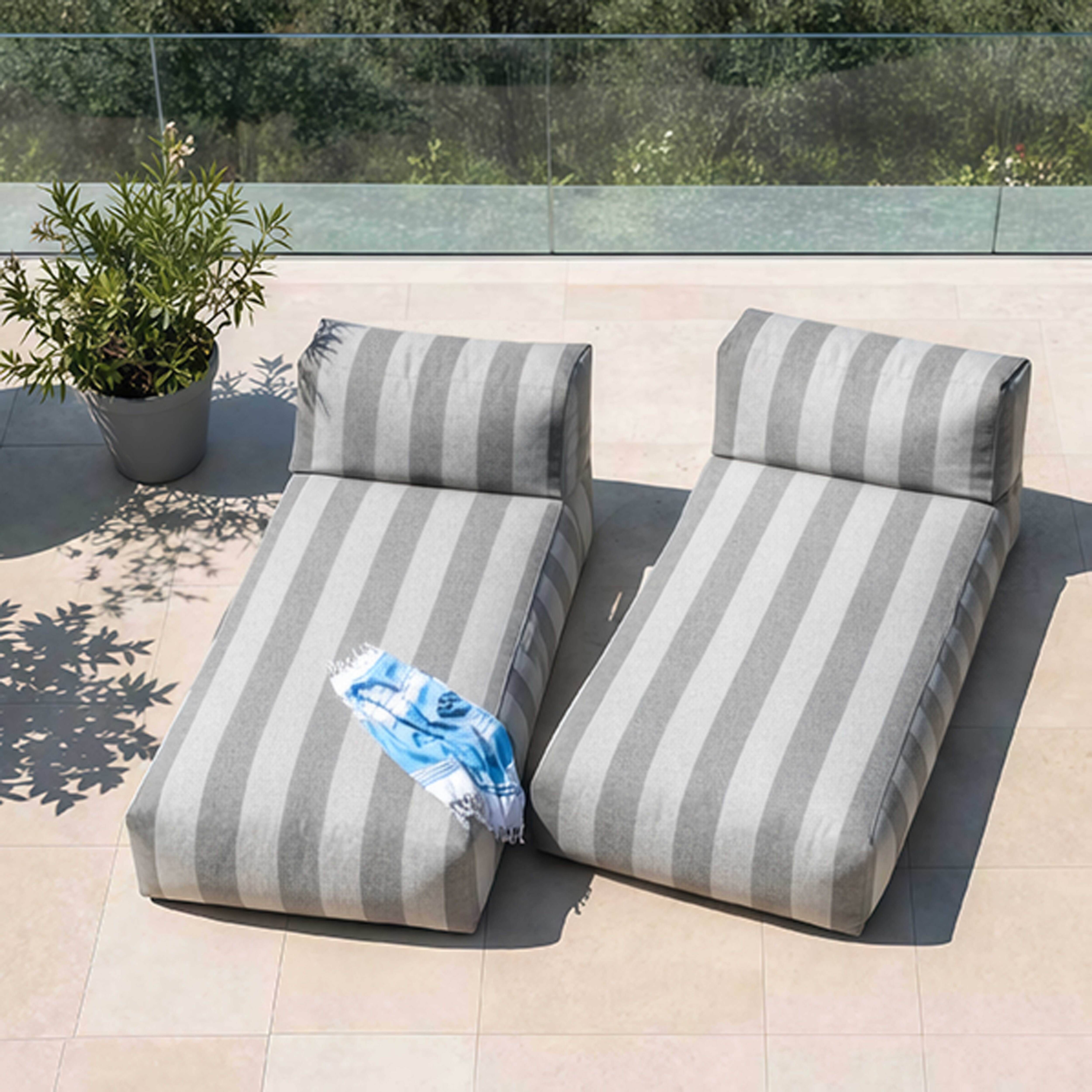 Salon de jardin modulable avec 2 méridiennes rayées gris Mixi - Oviala ...