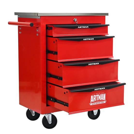 Servante Atelier Roulante Acier 4 Tiroirs Verrouillables Garage Bricolage Rouge Noir - ComfortXL Outdoor Living - Image 2