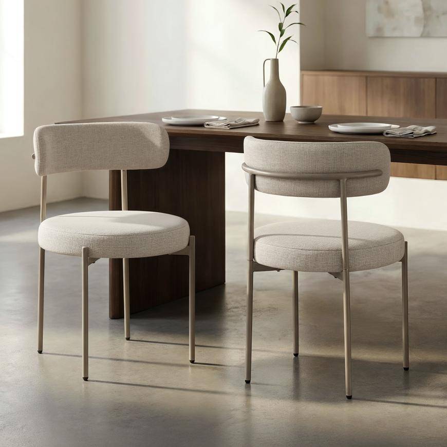 Sicaan Lot de 2 chaises Contemporaines GABY en Tissu Chenille Beige - Image 1