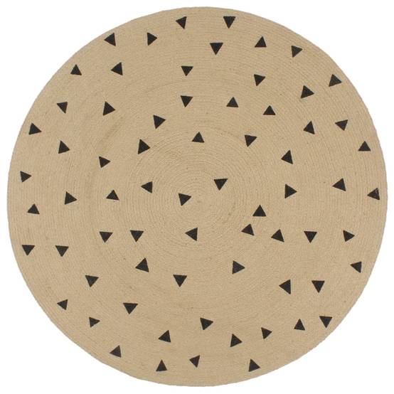 Tapis Rond en Jute Artisanal Imprimé Triangles pour Décoration Moderne Noir 120 cm – ComfortXL Outdoor Living - Image 1