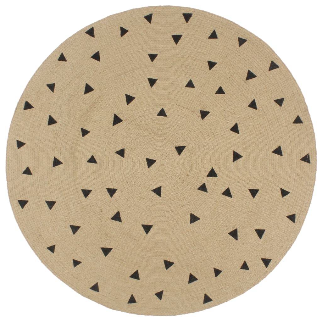 Tapis Rond en Jute Artisanal Imprimé Triangles pour Décoration Moderne Noir 120 cm – ComfortXL Outdoor Living - Image 1