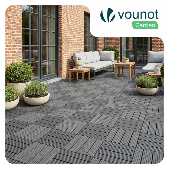 Lot de 11 Dalles clipsables extérieur 30x30 cm - Caillebotis de terrasse antidérapant et drainant - Plastique - Anthracite - VOUNOT® - Image 2