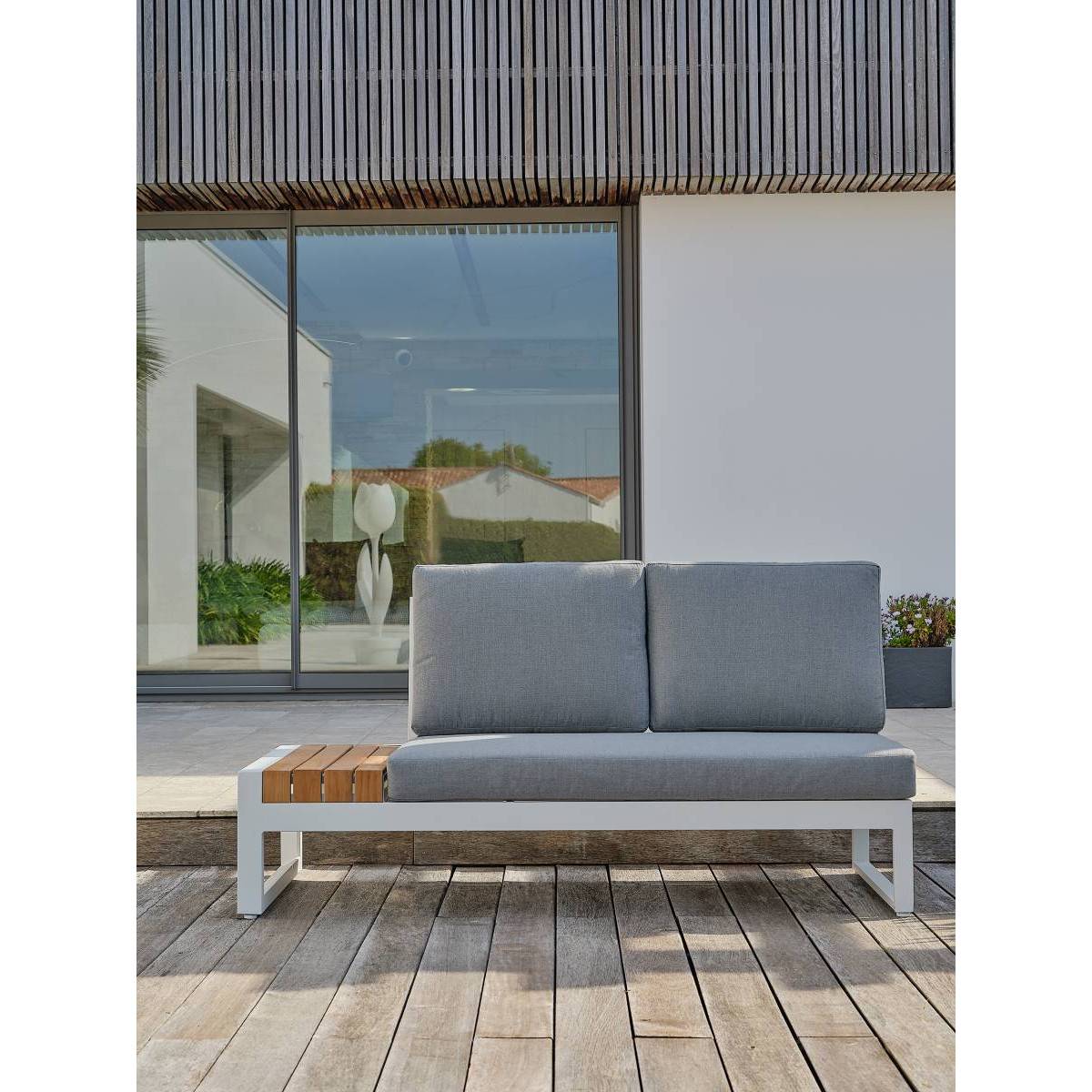 Dcb Garden - Salon de jardin d'angle - Blanc - Teck et aluminium - 6 places - Valencia - Image 9