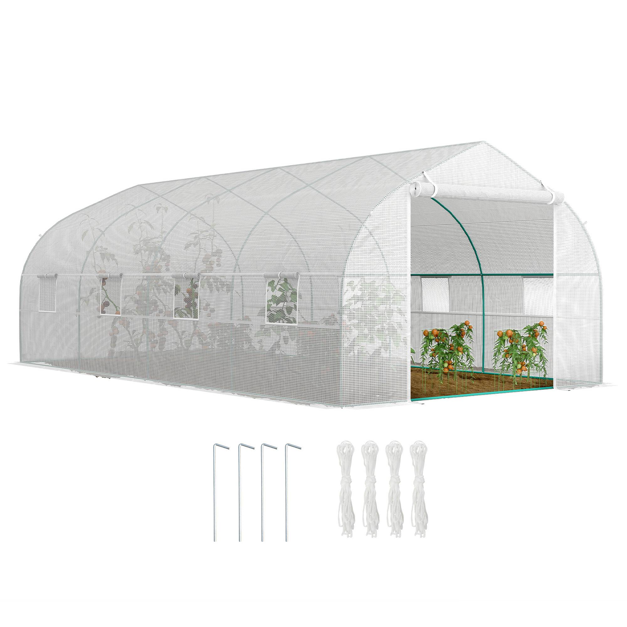 Serre potager 6x3x2 m, 8 fenêtres et porte enroulable, acier et PP, verte - Image 1