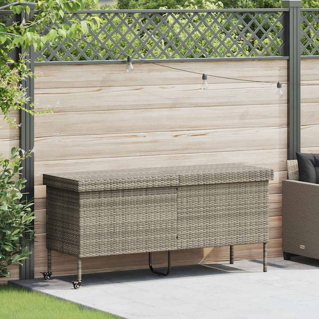 Coffre de rangement - Boîte de rangement de jardin et roues gris clair résine tressée rj70 - Image 1