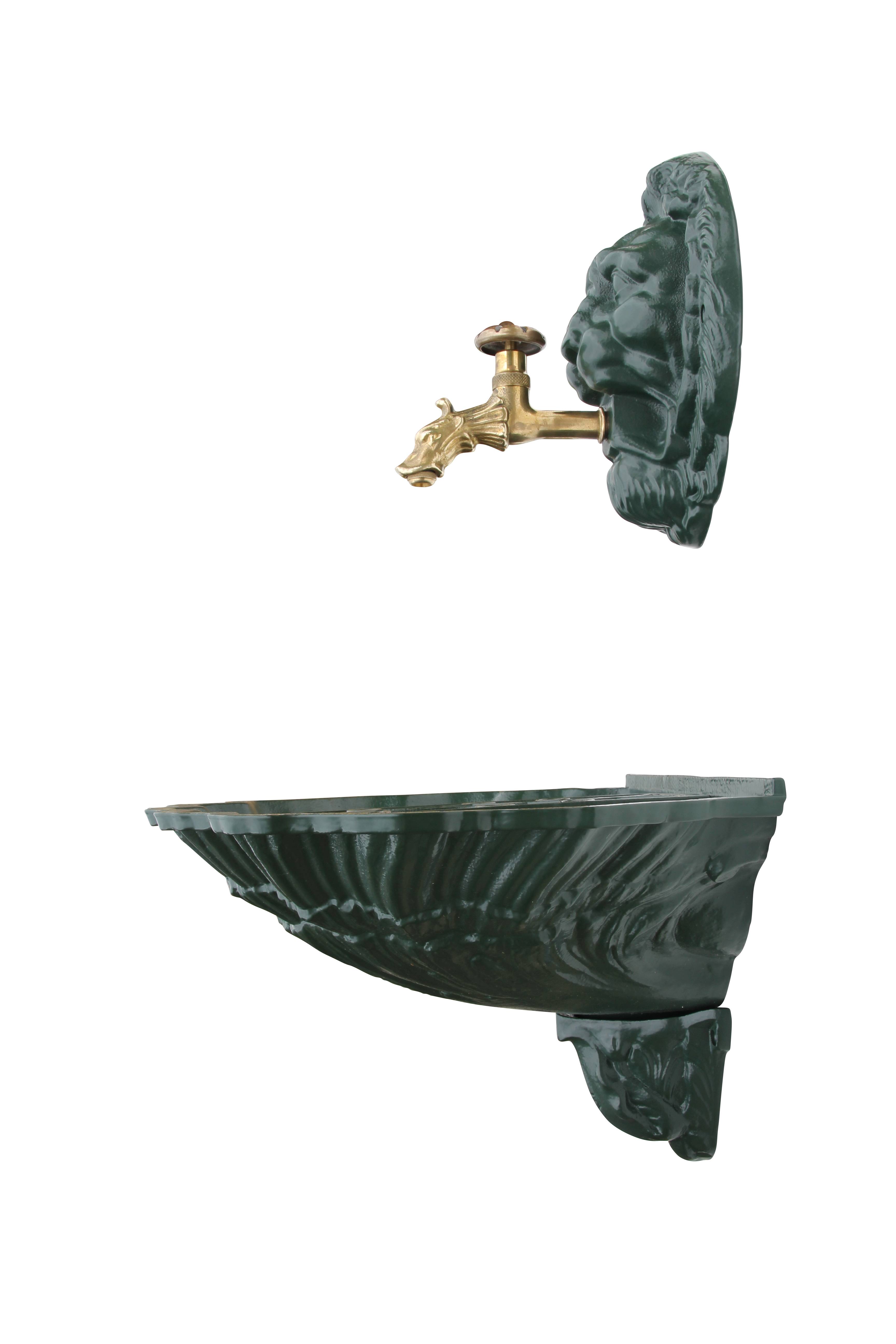 Fontaine coquille au lion vert 6009 avec robinet colvert Dommartin H. 54cm X L. 38cm - Imagen 1
