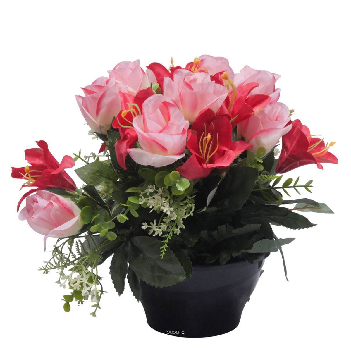 Artificielles - Vasque de Rose, Lys et mini fleurs Rose fushia artificiels pour la toussaint - couleur: Rose fushia 730 - Imagen 2