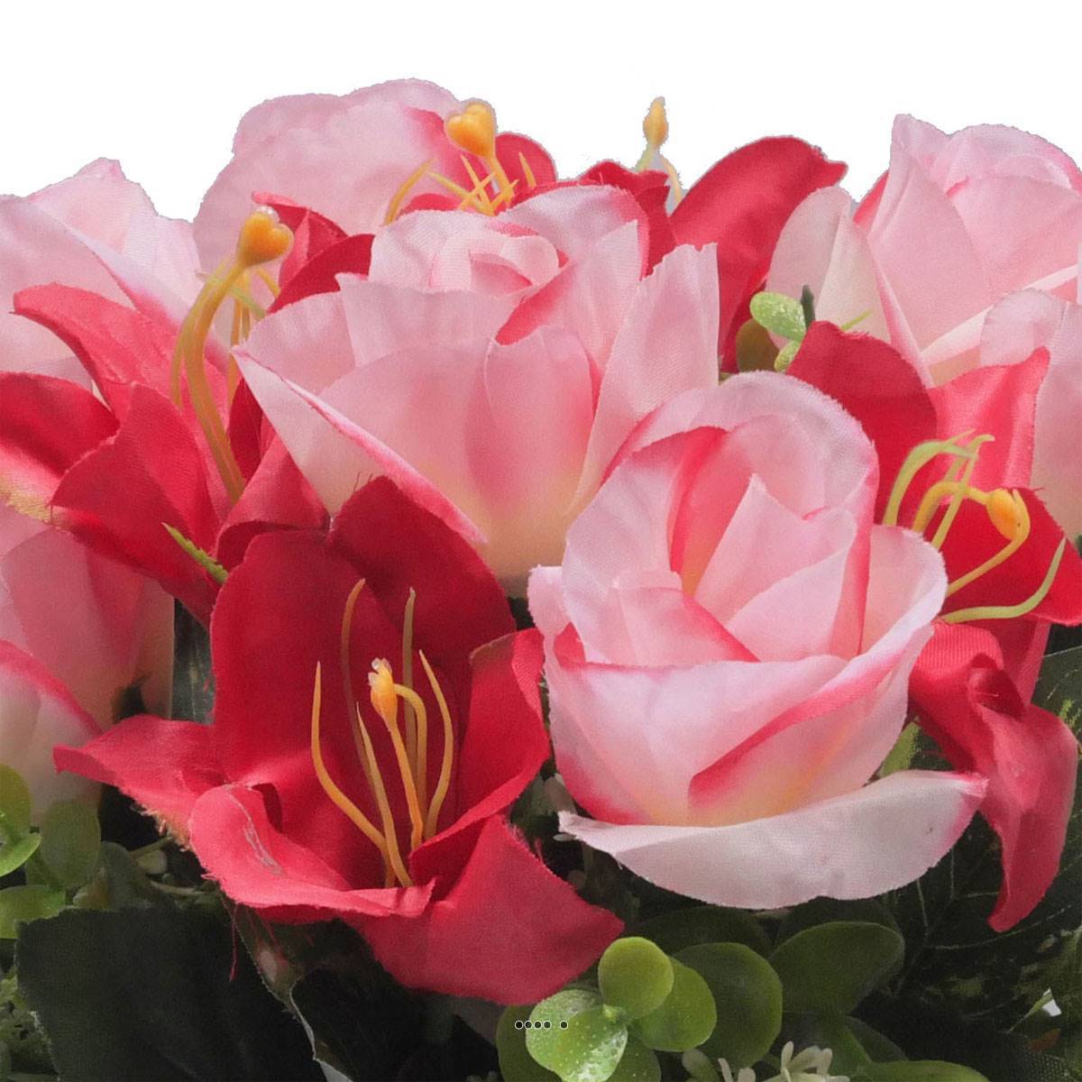 Artificielles - Vasque de Rose, Lys et mini fleurs Rose fushia artificiels pour la toussaint - couleur: Rose fushia 730 - Imagen 3