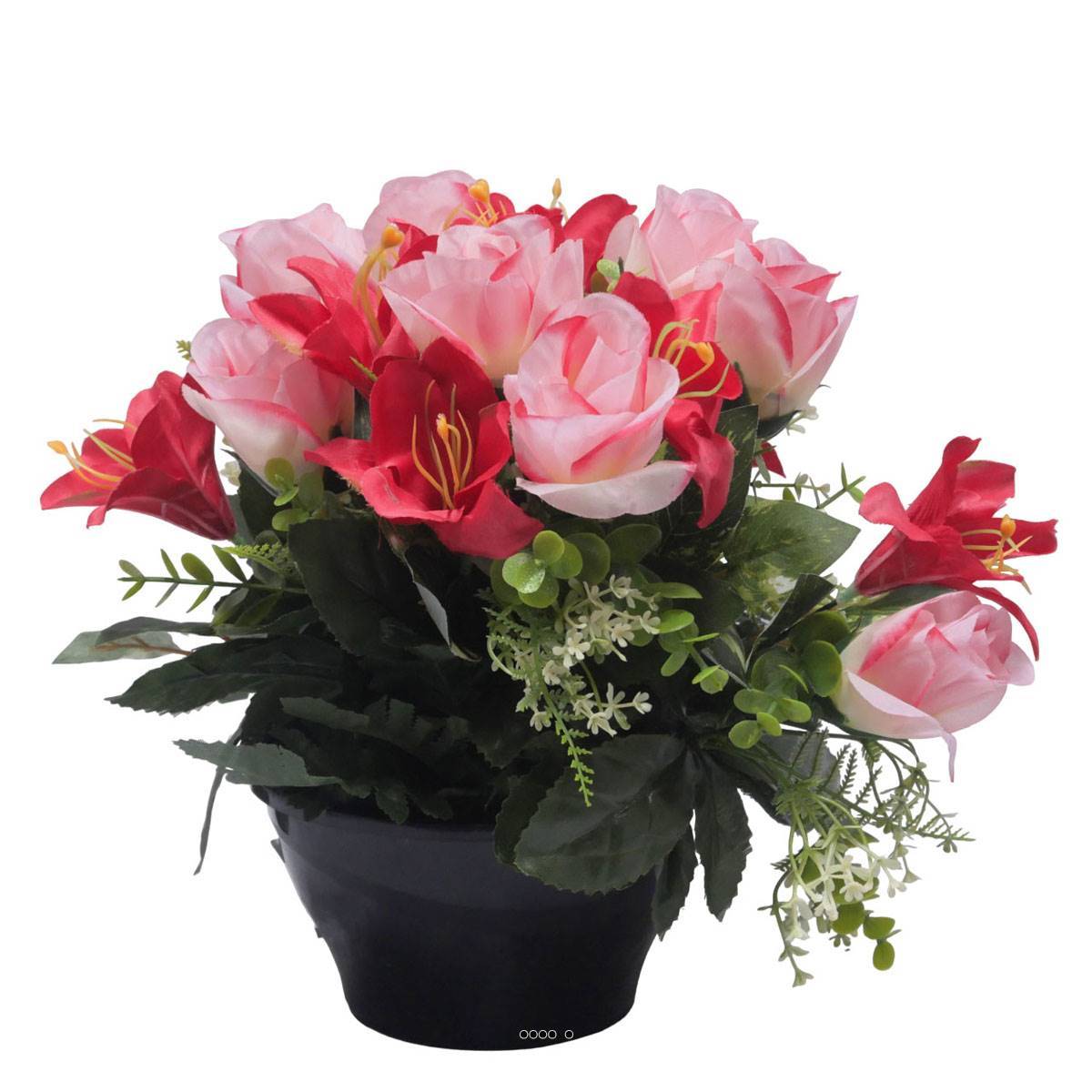 Artificielles - Vasque de Rose, Lys et mini fleurs Rose fushia artificiels pour la toussaint - couleur: Rose fushia 730 - Imagen 1