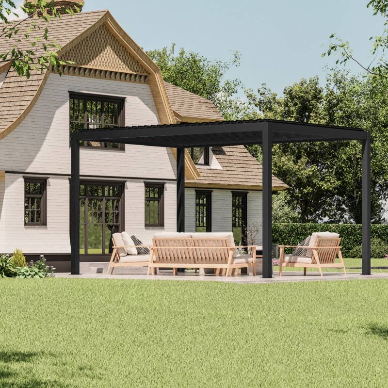 Pergola bioclimatique autoportante 12m² aluminium anthracite lames doubles X-Metal - Image 3