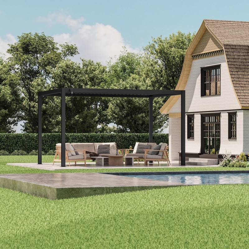 Pergola bioclimatique autoportante 12m² aluminium anthracite lames doubles X-Metal - Image 2