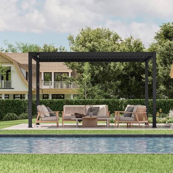 Pergola bioclimatique autoportante 12m² aluminium anthracite lames doubles X-Metal - Image 1