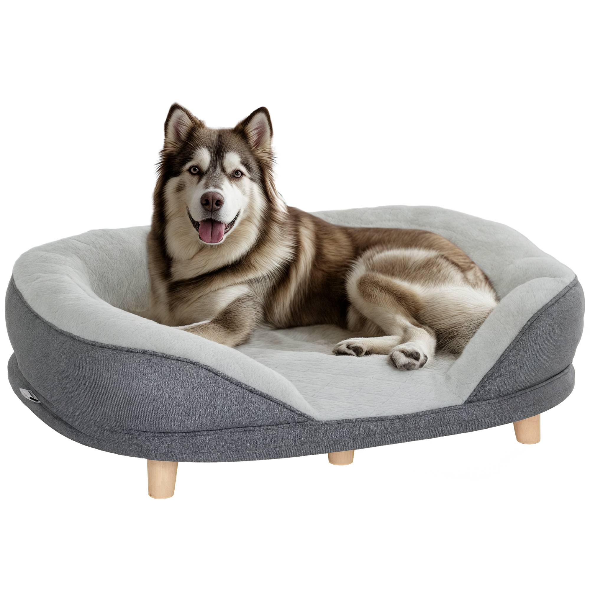 Canapé pour Chien et Chat Déhoussable Lit pour Animaux avec Pieds en Bois 90x78 cm Gris - ComfortXL Outdoor Living - Image 1