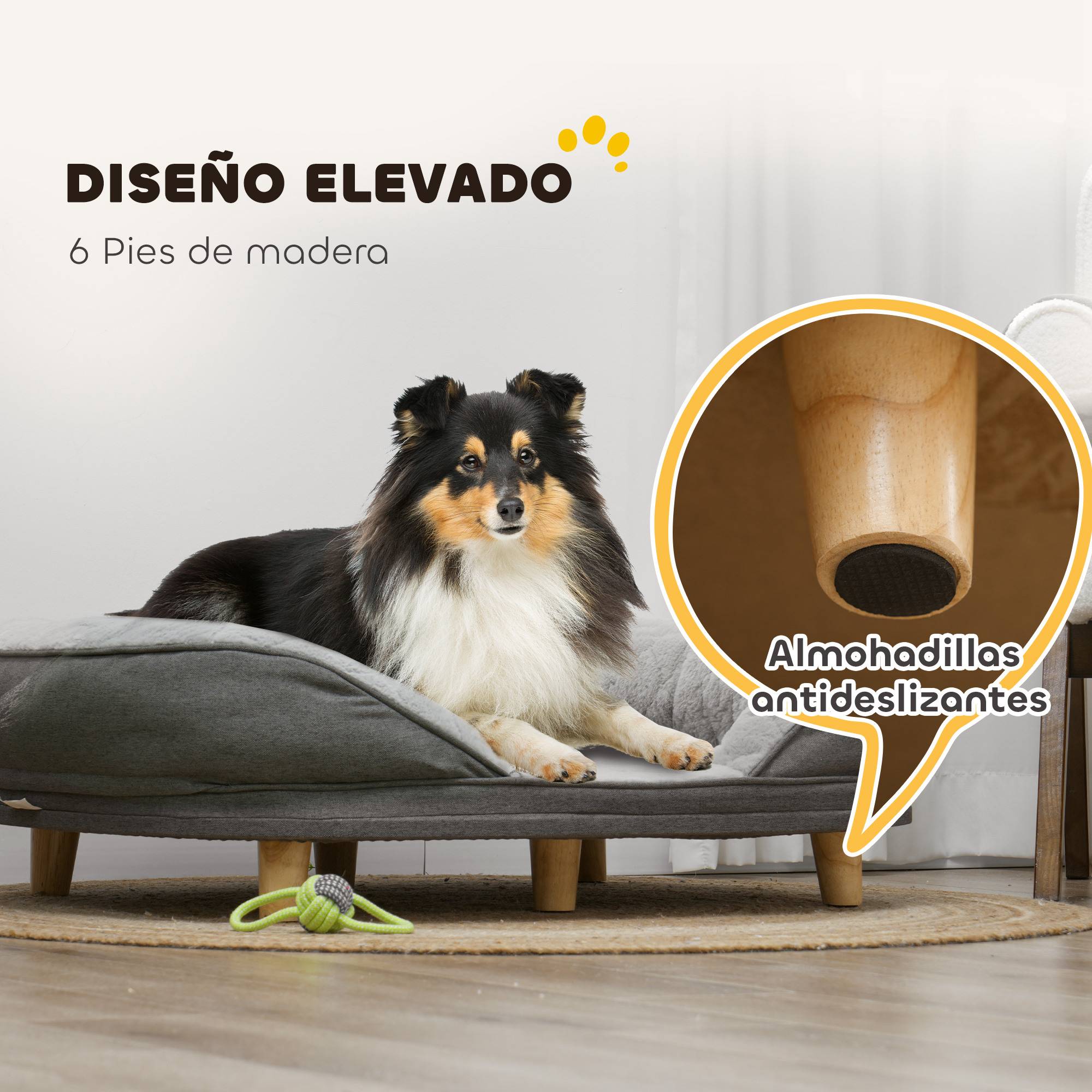Canapé pour Chien et Chat Déhoussable Lit pour Animaux avec Pieds en Bois 90x78 cm Gris - ComfortXL Outdoor Living - Image 9