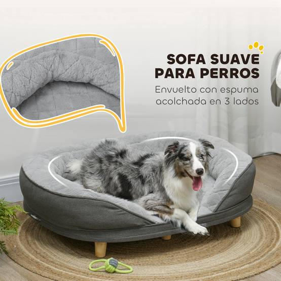 Canapé pour Chien et Chat Déhoussable Lit pour Animaux avec Pieds en Bois 90x78 cm Gris - ComfortXL Outdoor Living - Image 8