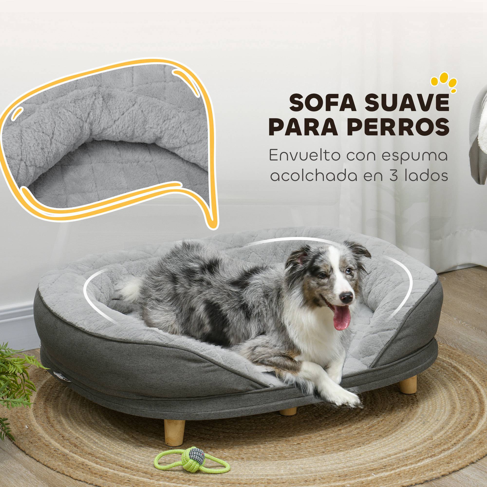 Canapé pour Chien et Chat Déhoussable Lit pour Animaux avec Pieds en Bois 90x78 cm Gris - ComfortXL Outdoor Living - Image 8
