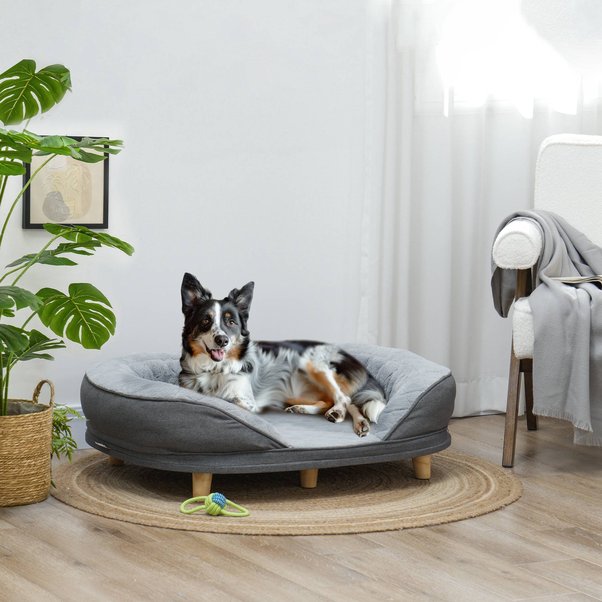 Canapé pour Chien et Chat Déhoussable Lit pour Animaux avec Pieds en Bois 90x78 cm Gris - ComfortXL Outdoor Living - Image 4