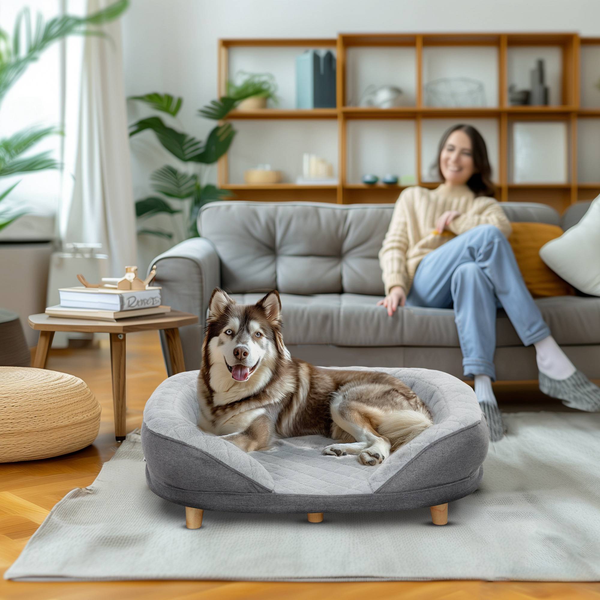 Canapé pour Chien et Chat Déhoussable Lit pour Animaux avec Pieds en Bois 90x78 cm Gris - ComfortXL Outdoor Living - Image 3