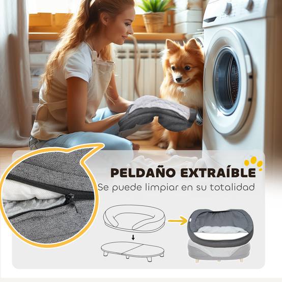 Canapé pour Chien et Chat Déhoussable Lit pour Animaux avec Pieds en Bois 90x78 cm Gris - ComfortXL Outdoor Living - Image 7