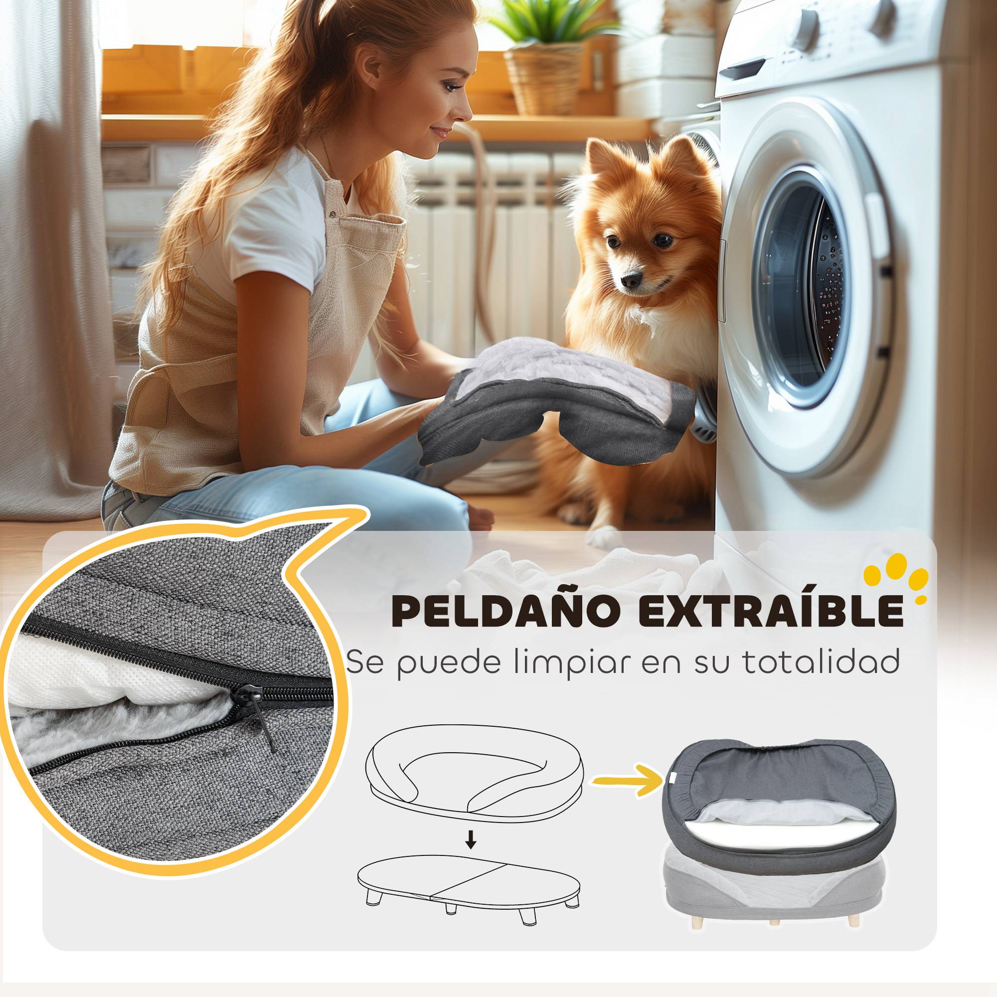 Canapé pour Chien et Chat Déhoussable Lit pour Animaux avec Pieds en Bois 90x78 cm Gris - ComfortXL Outdoor Living - Image 7