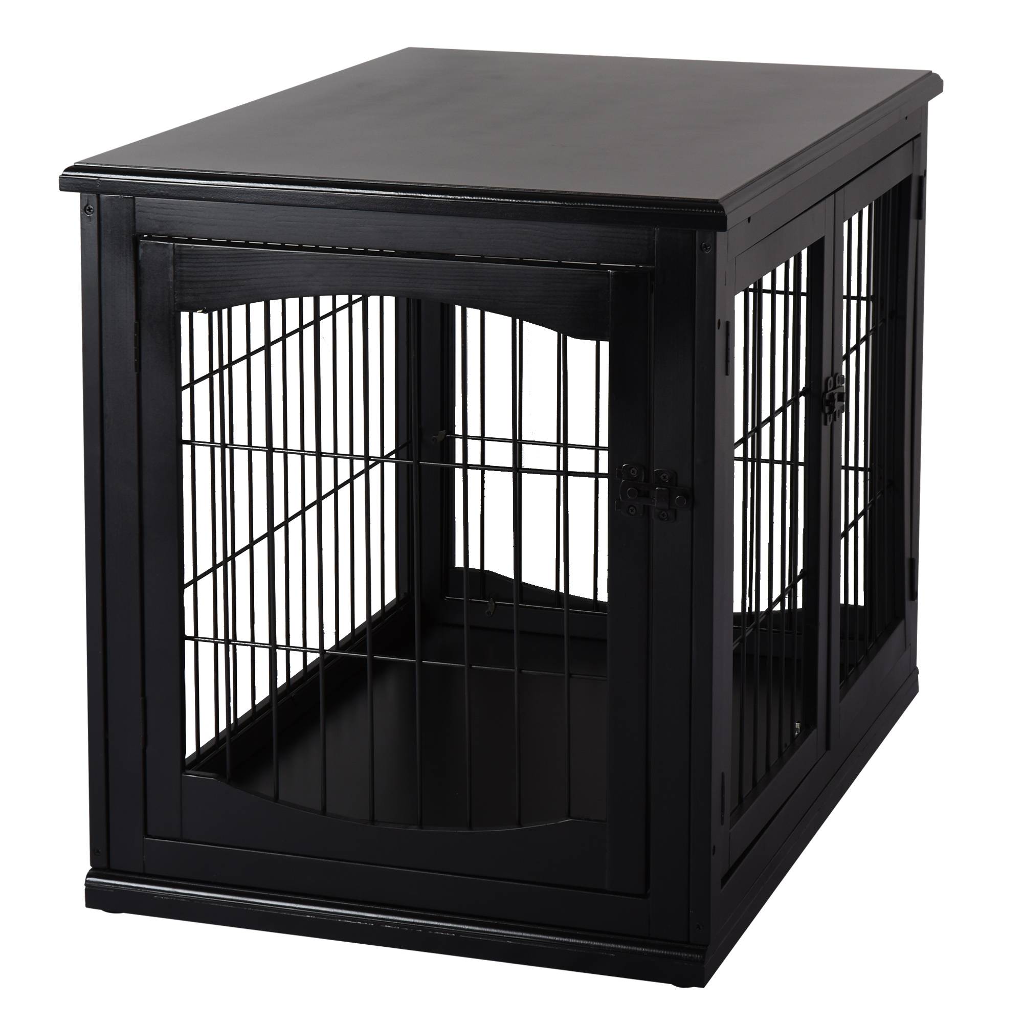 Pawhut - Cage pour chien animaux cage en bois MDF classe E1 3 portes verrouillables max. 30 Kg dim. 81L x 58l x 66H cm noir - Imagen 6