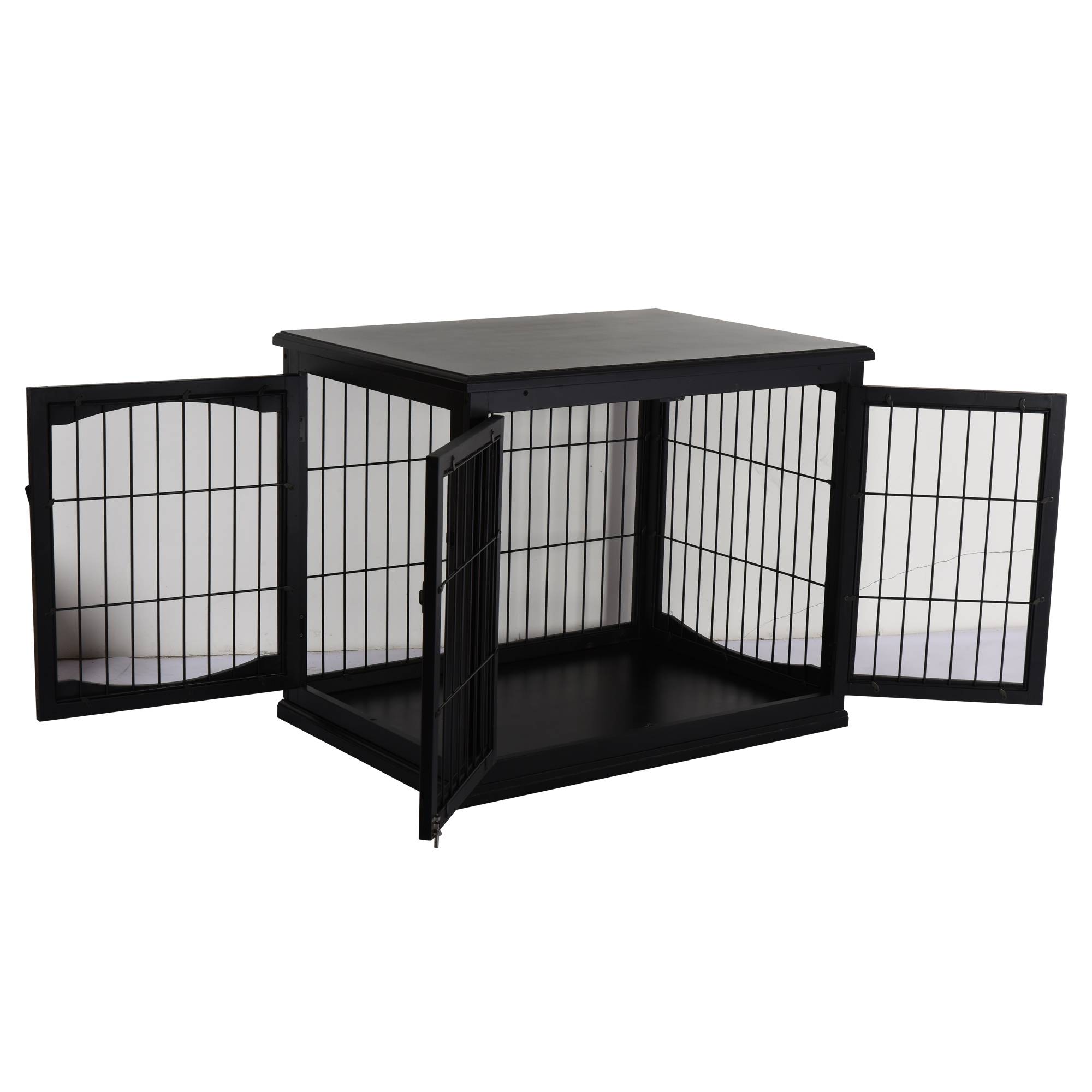 Pawhut - Cage pour chien animaux cage en bois MDF classe E1 3 portes verrouillables max. 30 Kg dim. 81L x 58l x 66H cm noir - Imagen 5
