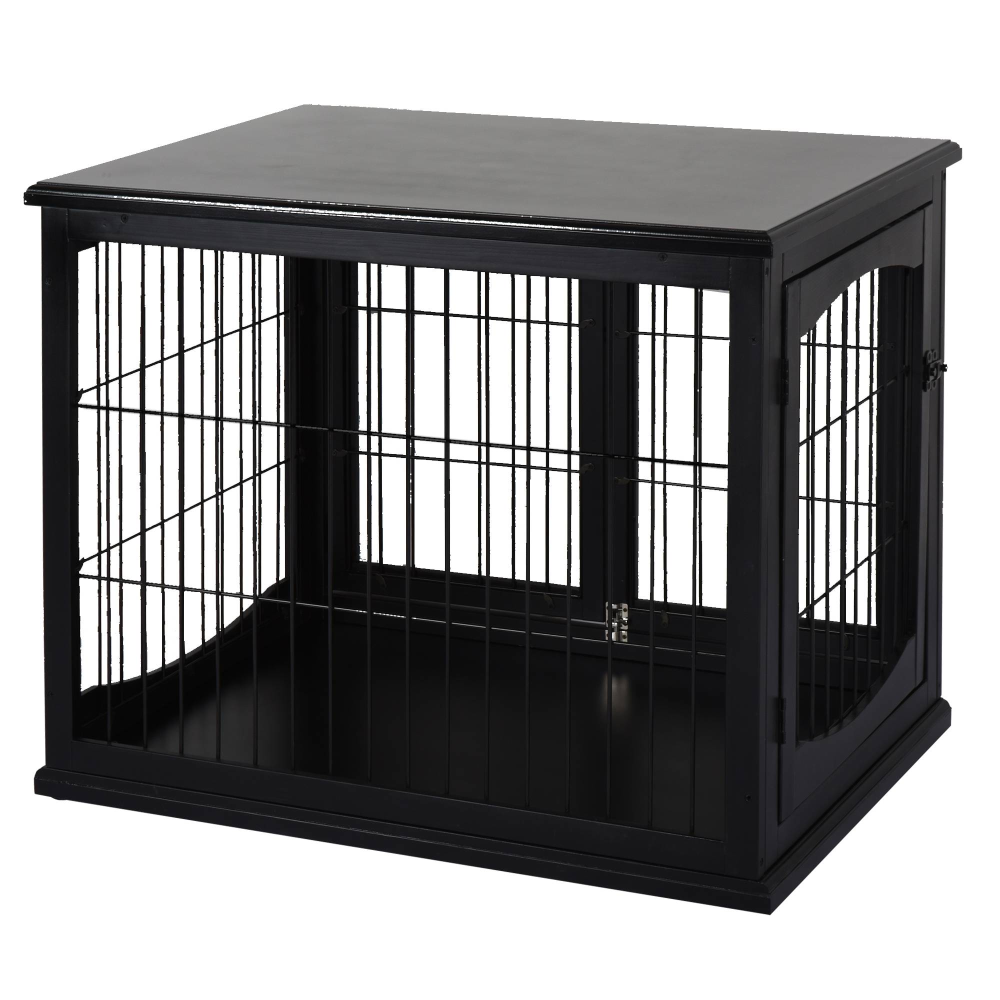 Pawhut - Cage pour chien animaux cage en bois MDF classe E1 3 portes verrouillables max. 30 Kg dim. 81L x 58l x 66H cm noir - Imagen 1