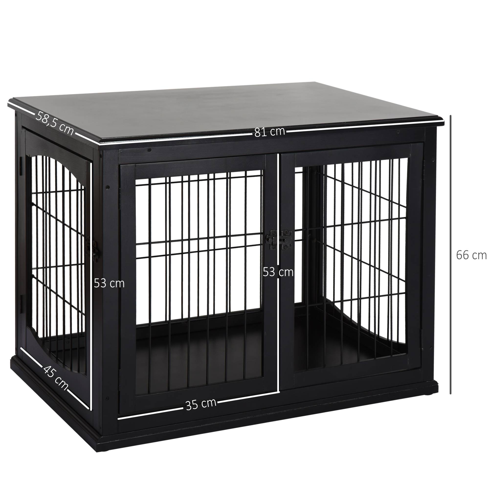 Pawhut - Cage pour chien animaux cage en bois MDF classe E1 3 portes verrouillables max. 30 Kg dim. 81L x 58l x 66H cm noir - Imagen 3