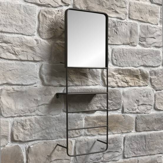 ~ Miroir porte-serviettes en métal gris 35 x 15 x 100 cm Chemin de campagne - Imagen 2