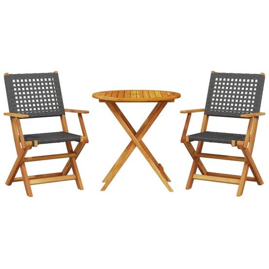 Salon de Jardin 2 Personnes Pliable Résine Tressée et Bois d'Acacia pour Terrasse Noir Table Ø70cm – ComfortXL Outdoor Living - Image 2