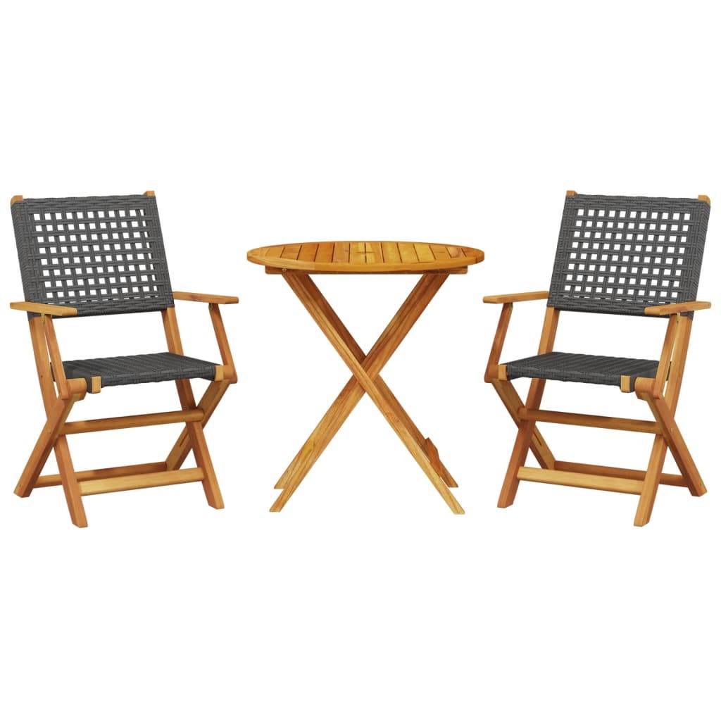 Salon de Jardin 2 Personnes Pliable Résine Tressée et Bois d'Acacia pour Terrasse Noir Table Ø70cm – ComfortXL Outdoor Living - Image 2