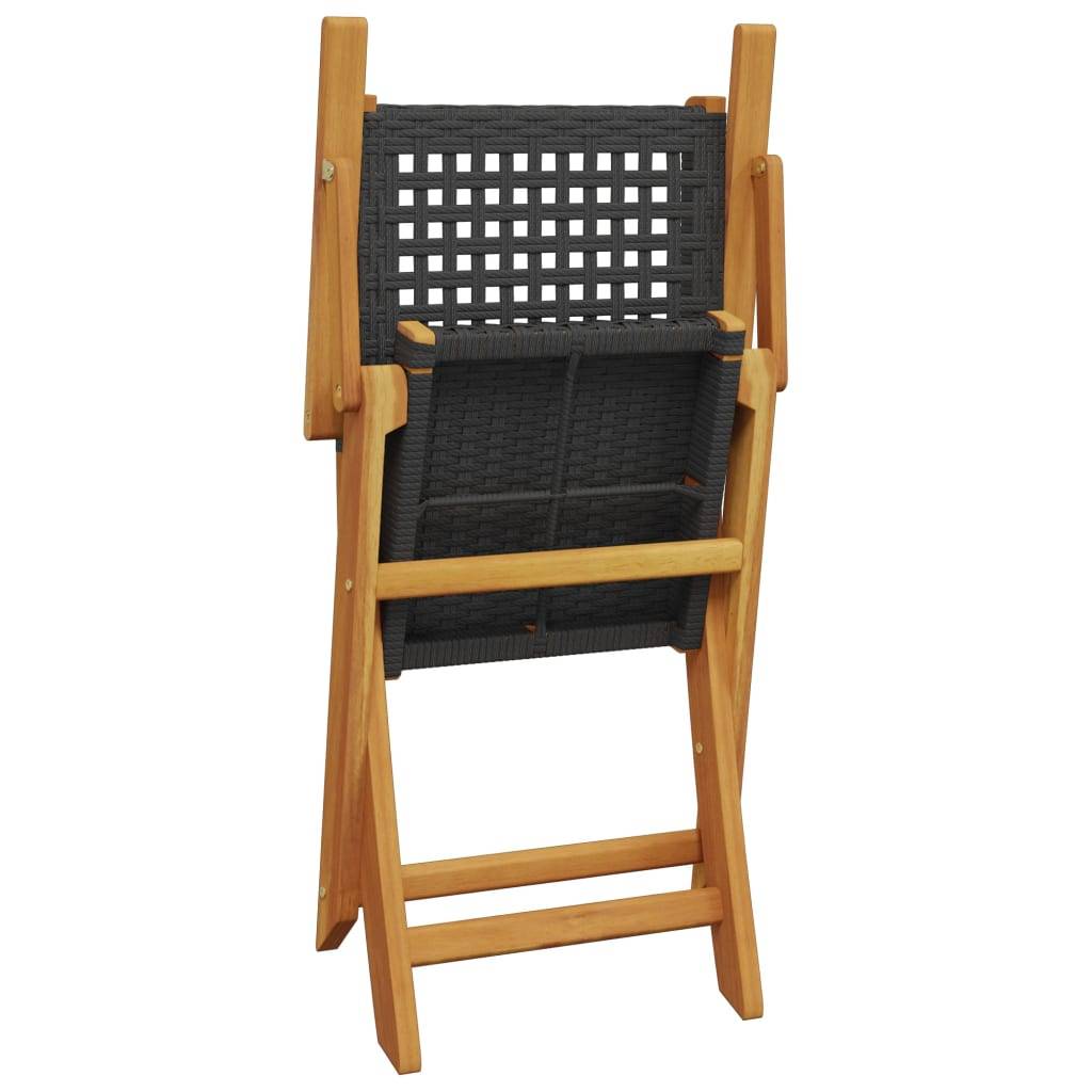 Salon de Jardin 2 Personnes Pliable Résine Tressée et Bois d'Acacia pour Terrasse Noir Table Ø70cm – ComfortXL Outdoor Living - Image 7