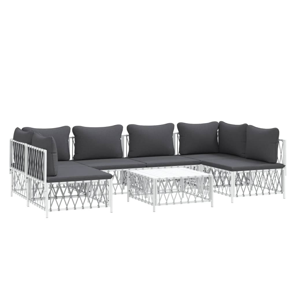 Helloshop26 - Salon de jardin meuble d'extérieur ensemble de mobilier 7 pièces avec coussins blanc acier - Imagen 1