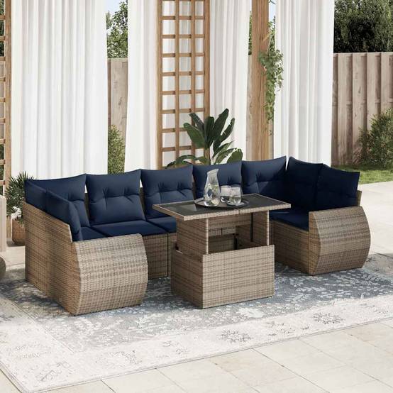 Salon de Jardin 8 Personnes Résine Tressée avec Rangement Modulable pour Extérieur Gris – ComfortXL Outdoor Living - Image 1
