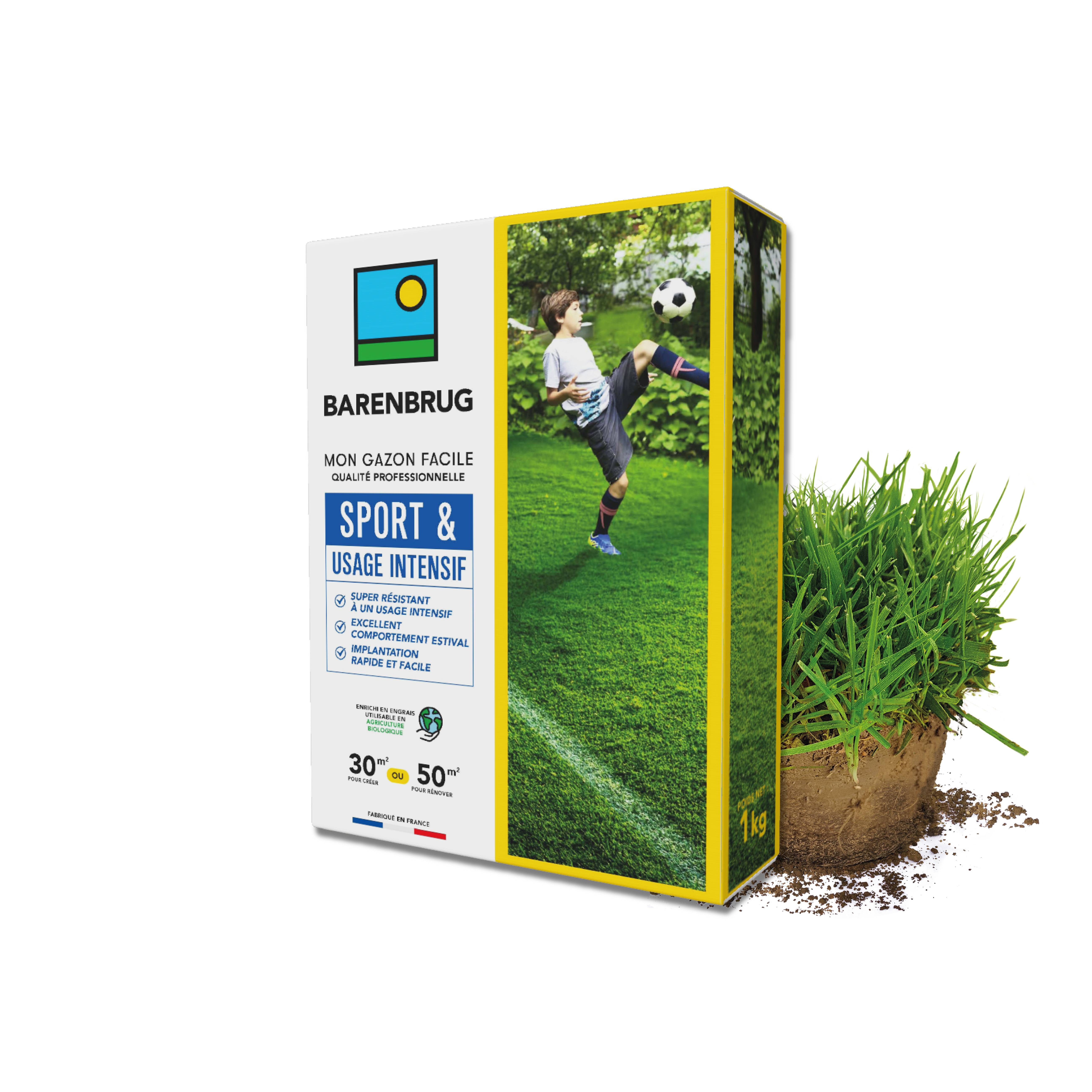 Barenbrug - Gazon Sport & Usage intensif - Super Résistant - Excellent Comportement Estival - Implantation Rapide et Facile - 1KG - BARENBRUG - Image 1