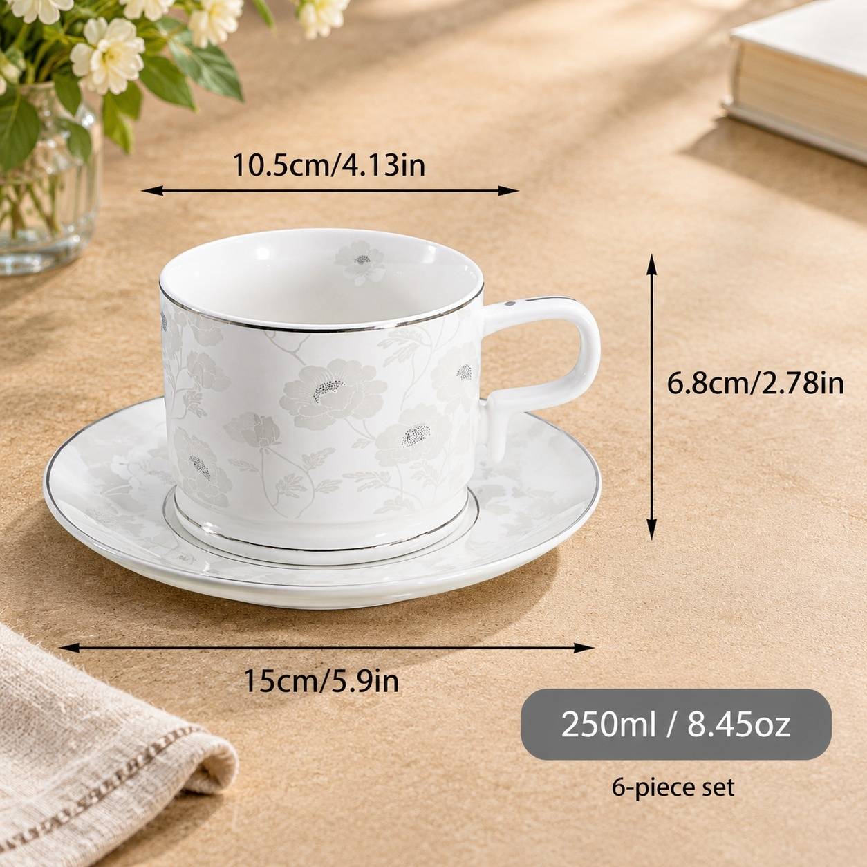 Service à Café et Sous-Tasses en Porcelaine Élégant - Image 6