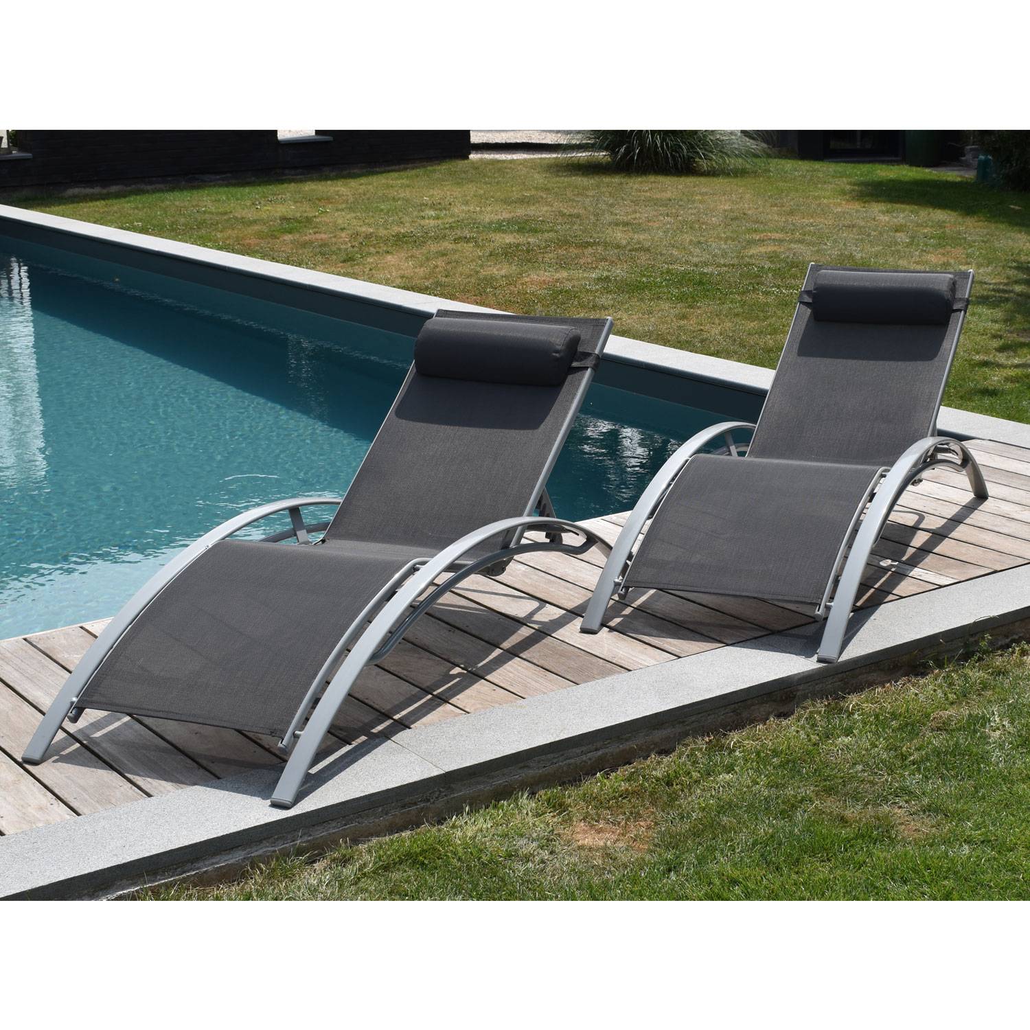 Happy Garden - Lot de 2 transats GALAPAGOS en textilène gris - aluminium gris - HAPPY GARDEN - Imagen 4