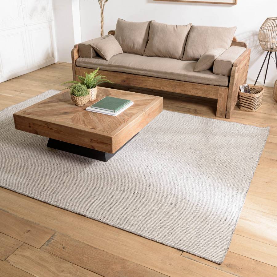 Macabane - QUENTIN - Tapis rect 160x230cm en laine tissée couleur blanc/gris chiné - Imagen 2
