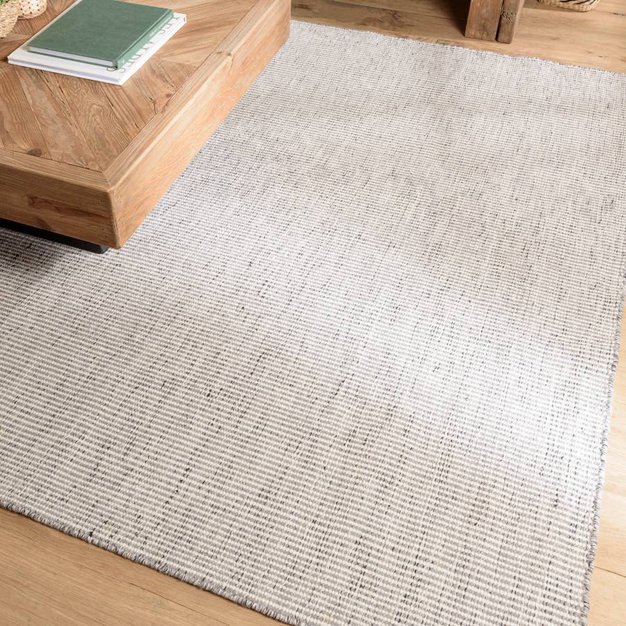 Macabane - QUENTIN - Tapis rect 160x230cm en laine tissée couleur blanc/gris chiné - Imagen 3