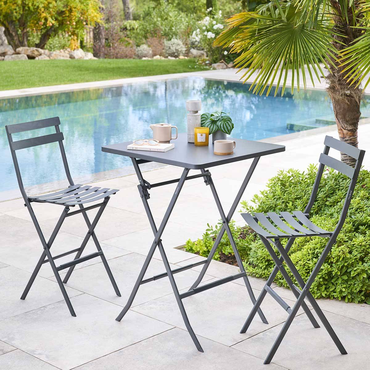 Hesperide - Table haute pliante de jardin "Greensboro" graphite 2 places en acier traité époxy Hespéride - Imagen 4