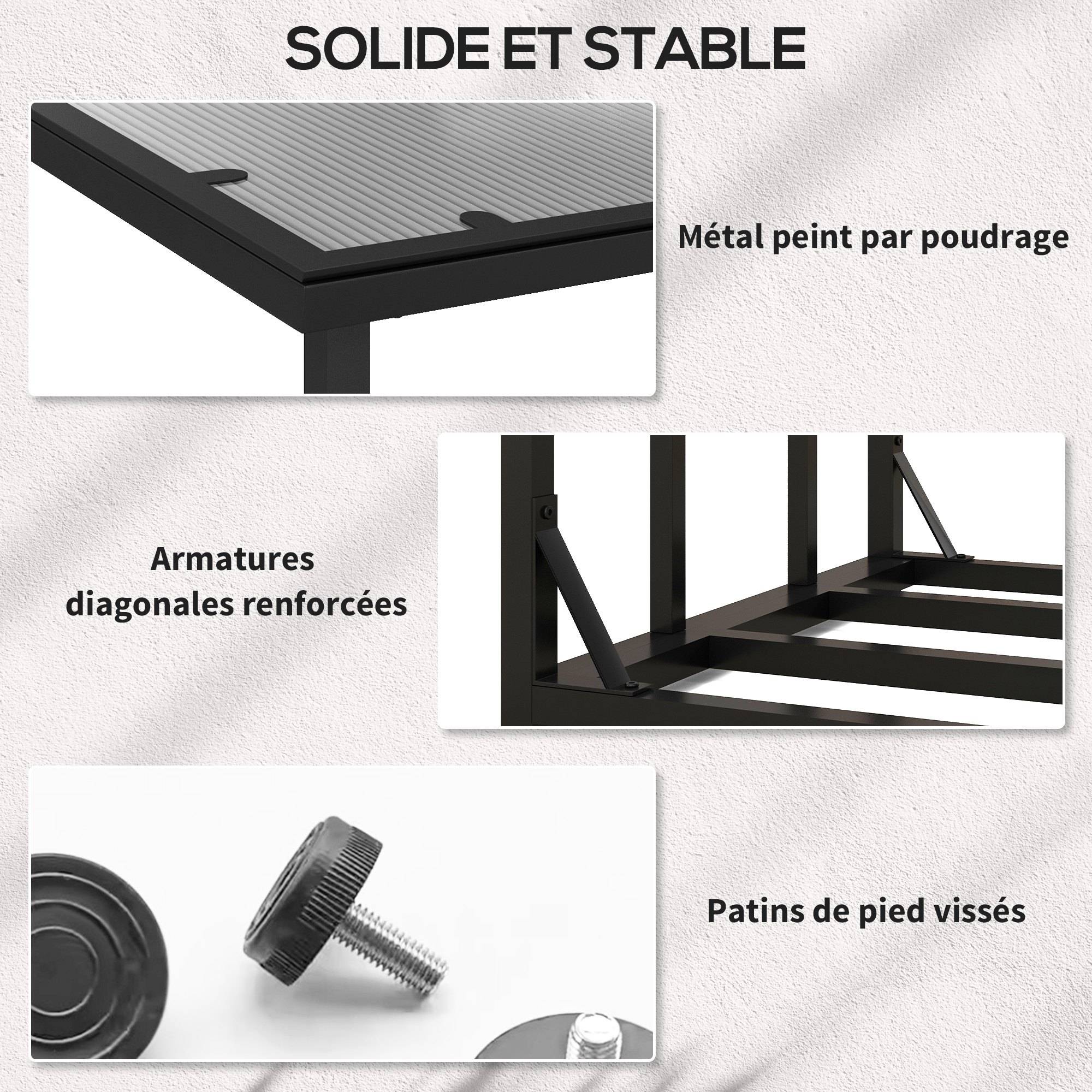 ComfortXL - Abri-bûches extérieur en métal noir 185 x 62 x 184 cm avec toit en polycarbonate et panneaux imperméables - Image 7