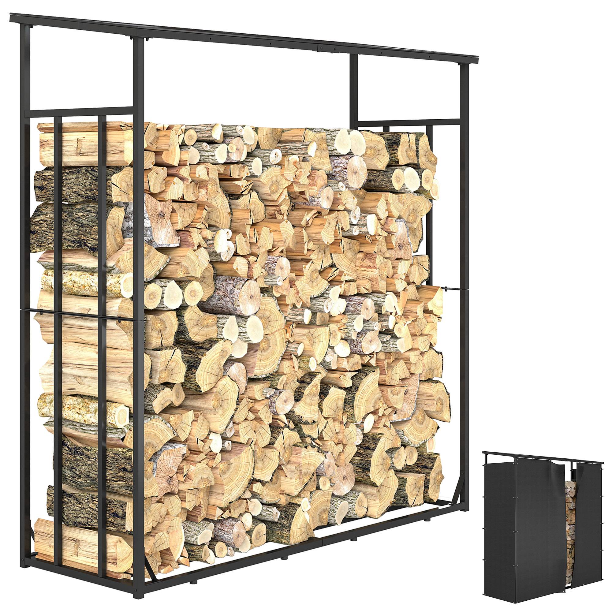 ComfortXL - Abri-bûches extérieur en métal noir 185 x 62 x 184 cm avec toit en polycarbonate et panneaux imperméables - Image 2