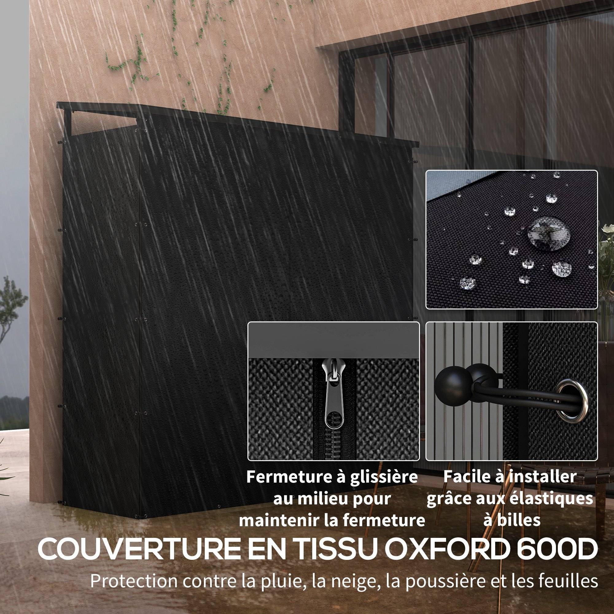 ComfortXL - Abri-bûches extérieur en métal noir 185 x 62 x 184 cm avec toit en polycarbonate et panneaux imperméables - Image 6