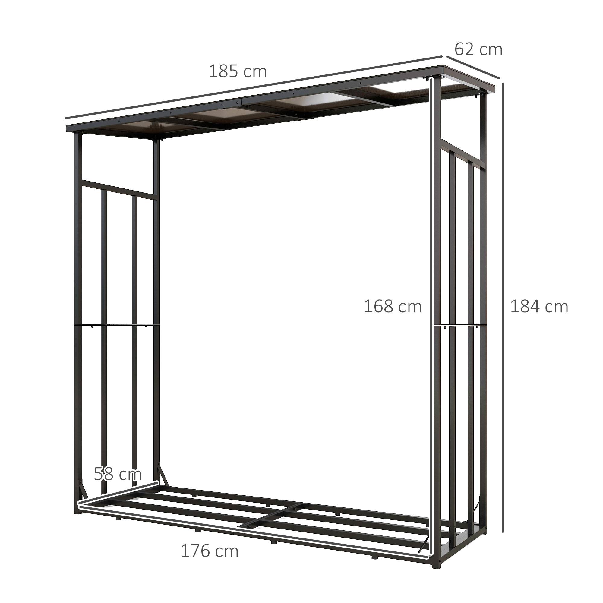 ComfortXL - Abri-bûches extérieur en métal noir 185 x 62 x 184 cm avec toit en polycarbonate et panneaux imperméables - Image 3